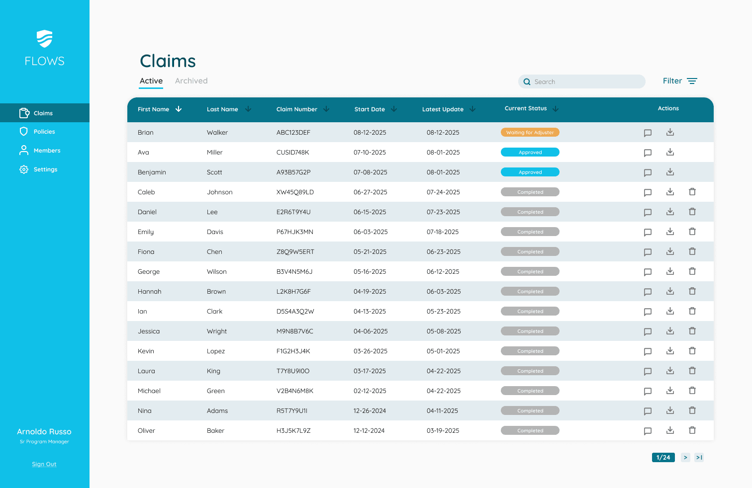 FLOWS portal claims list